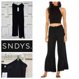 Revolve SNDYS Everyday Knit Wide‎ Leg Pants Coverup Swim Black size L NWT